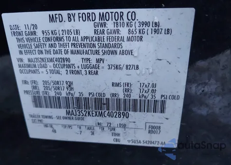 2021 Ford Ecosport Titanium z USA, uszkodzony, nr VIN MAJ3S2KEXMC402890